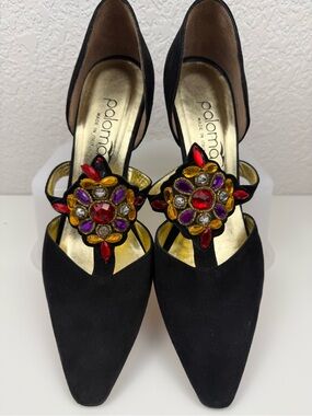 Paloma‎ | Jeweled d'Orsay Pumps | Black Suede | Made in Italy | 8.5B